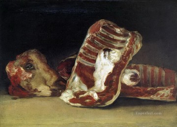 フランシスコ・ゴヤ Painting - 羊の肋骨と頭の静物画「肉屋」フランシスコ・デ・ゴヤ